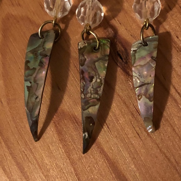 Golden Crystal and Abalone Dangle Earrings - Picture 4 of 5